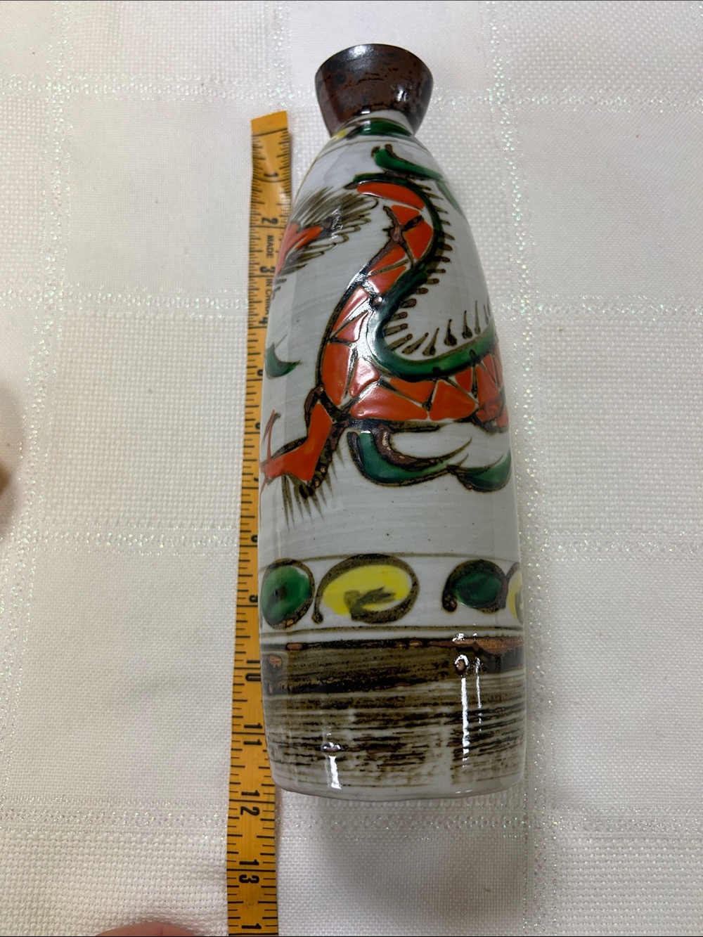 Hand-Painted Ceramic Sake Bottle with Orange Dragon Motif image 6